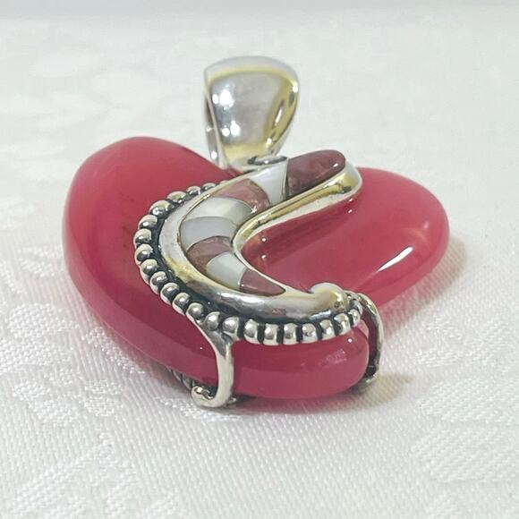 CAROLYN POLLACK Sterling Silver Rhodonite Heart Pendant Enhancer Pink 925 Relios - Picture 4 of 10
